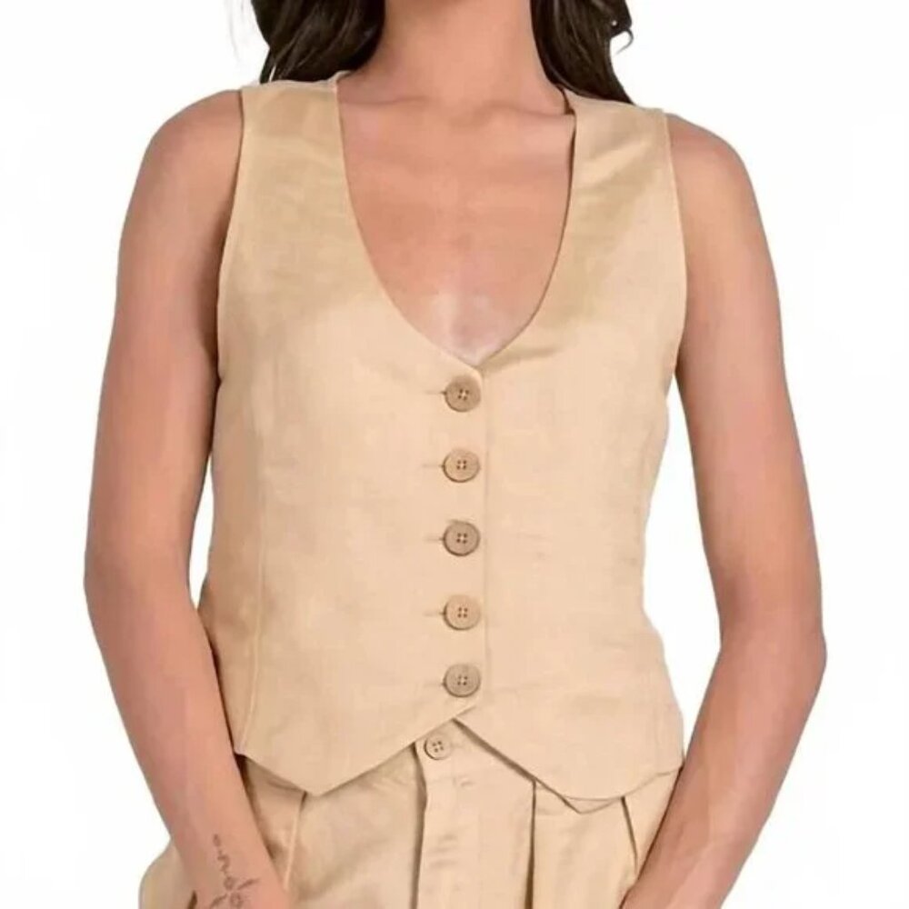Elan Lana Halter Vest Top in Khaki – Linen-Cotton Blend